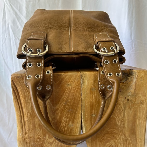 Brown Pebbled Leather Two Strap Handbag with Silver Hardware - Picture 3 of 8